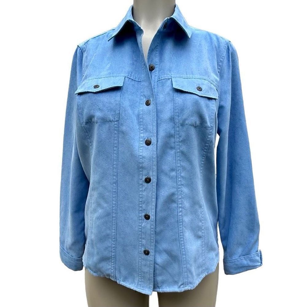 Croft & Barrow Shirt Jacket Women's Size S Blue Collared Button Front Outerwear